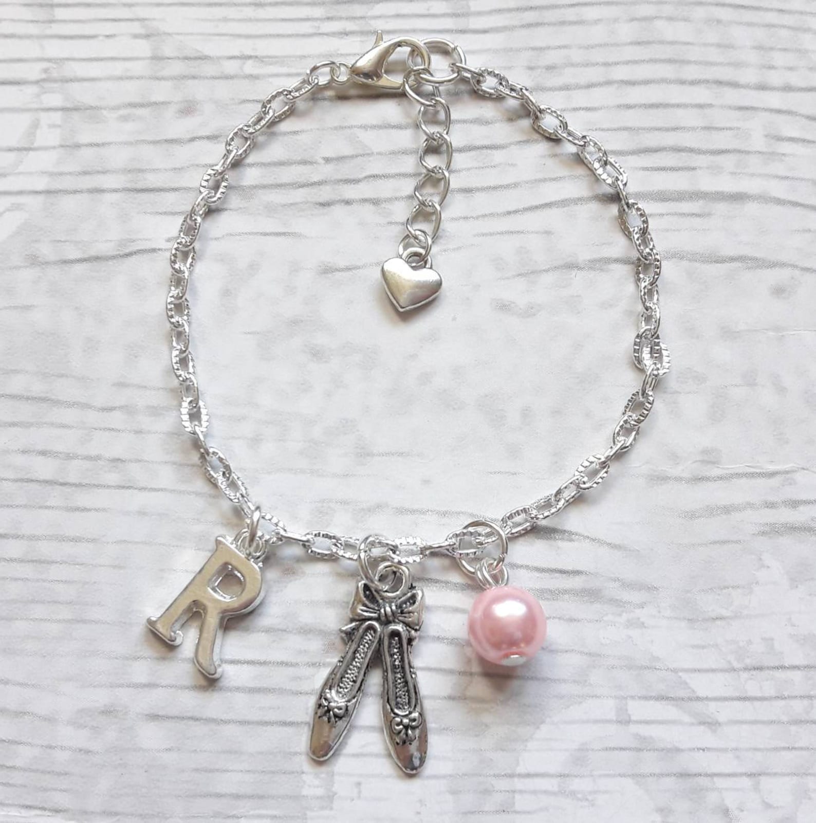 ballet shoe bracelet, ballerina slipper jewellery, dance jewelry, personalised present, initial bracelet, dancer present, gifts