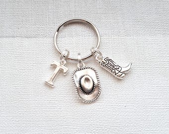 Cowboy keyring, cowgirl keychain, rodeo gift, country and western present, line dancing boots
