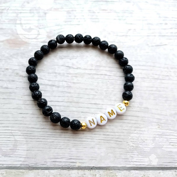 Personalised name lava bead bracelet, custom bracelet, named jewellery, monogram bridesmaid gift, thankyou gift