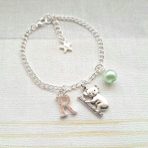 Koala bear bracelet, initial bracelet, personalised Australian jewellery, zoo animal lover, cute quirky present