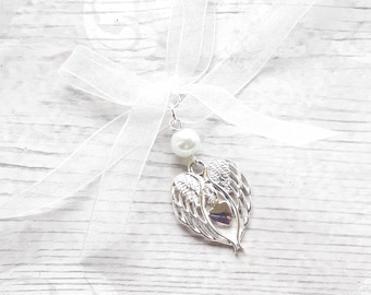 Angel wing bouquet charm, memorial charm for wedding flowers, memory wings for lost loved one, bridal flower charm, in memory present
