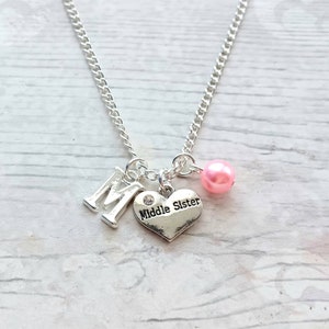 Middle sister necklace, initial necklace, best friend jewellery, gift for sibling, big sister present, friendship jewelry