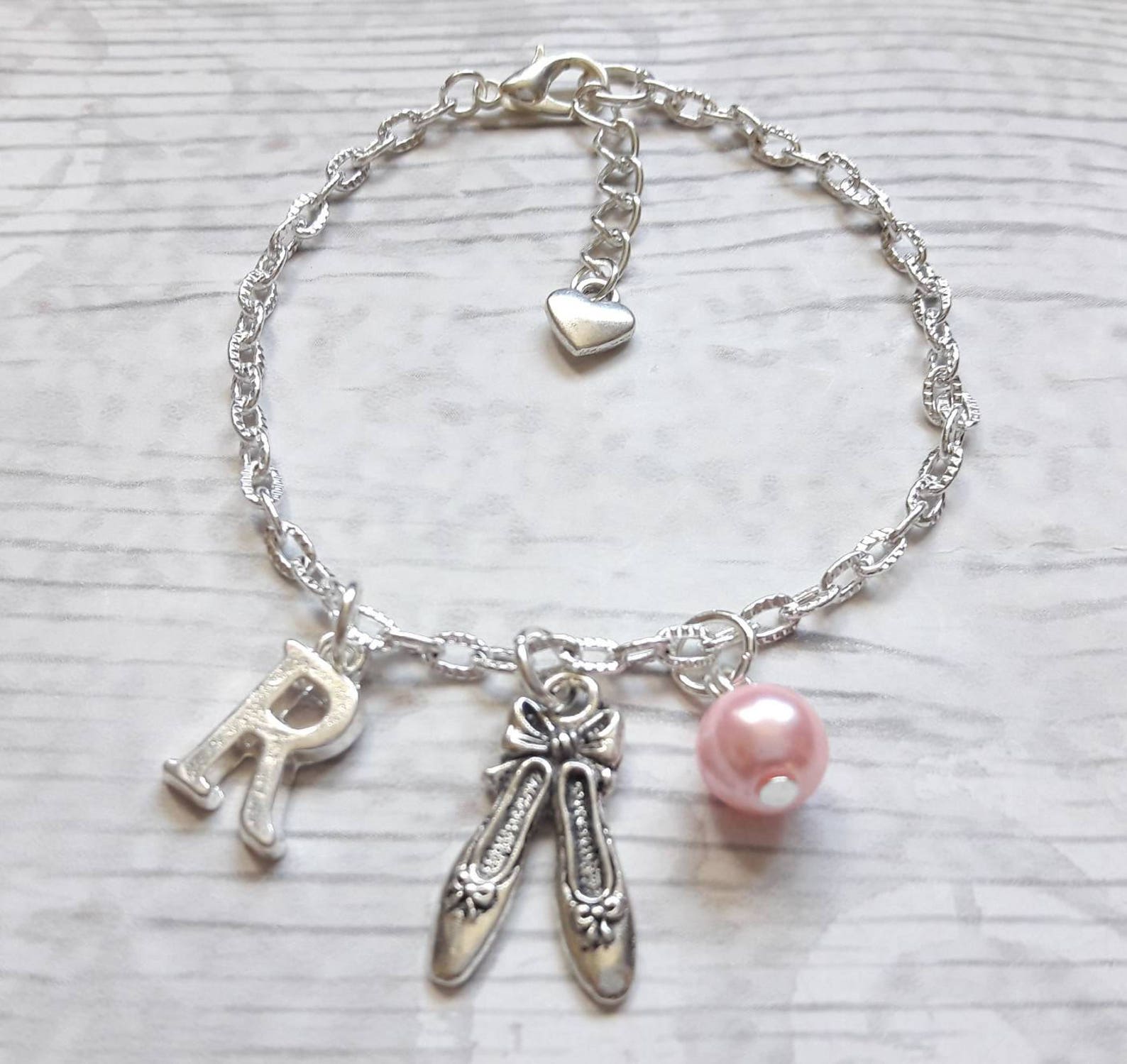 ballet shoe bracelet, ballerina slipper jewellery, dance jewelry, personalised present, initial bracelet, dancer present, gifts