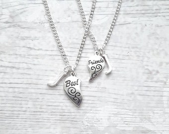 Best friend necklace, set of 2 bff heart necklaces, partners in crime present, friends forever, jewellery gift for friend, birthday present