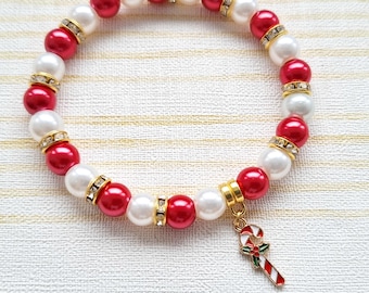 Candy cane bracelet, festive christmas jewellery, stocking filler, Christmas eve box, stocking filler, secret santa present, holiday season