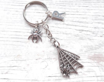 BAG CHARM WITH AUSTRIAN CRYSTALS SPIDERS WEB KEYRING 