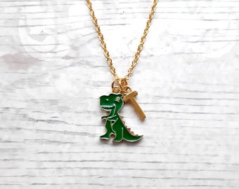 Dinosaur necklace, T-rex jewellery, dino lover, gifts for girls, paleontologist necklace, personalised initial present