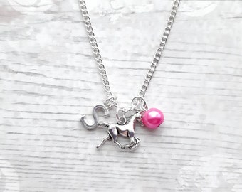 galloping horse necklace, personalised equestrian jewelry, initial jewellery, alphabet letter necklace, birthstone necklace