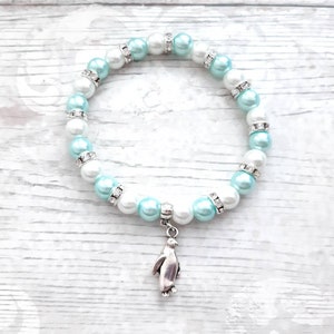 penguin bracelet, penguin jewellery, nautical jewelry, ocean lover gift, animal fan present, gifts for girl