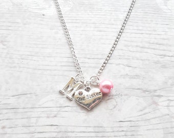 Big sister necklace, initial necklace, best friend jewellery, gift for sibling, little sister present, friendship jewelry