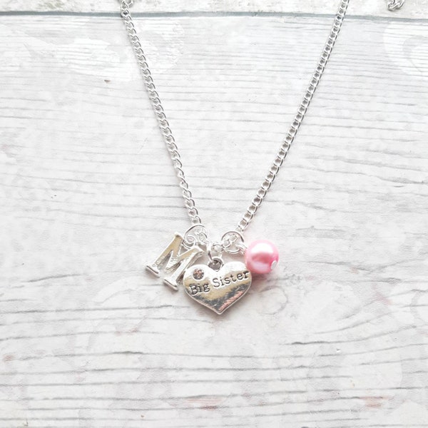 Big sister necklace, initial necklace, best friend jewellery, gift for sibling, little sister present, friendship jewelry
