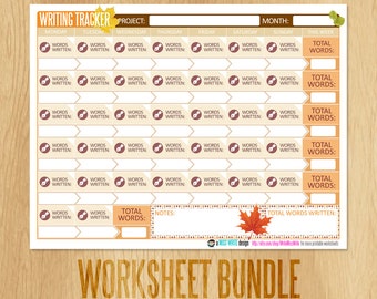 Writing & Editing Worksheet Bundle NANOWRIMO - Autumn Pumpkin Spice