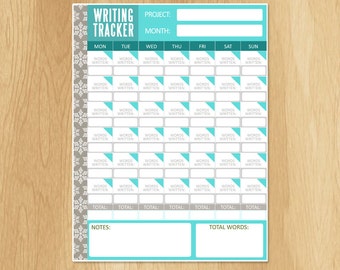 ハッピープランナー - NANOWRIMO 月間ライティングトラッカーワークシート - スノーフレーク