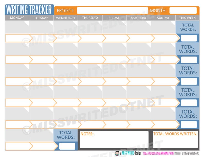 NANOWRIMO 2018 Calendar WORD COUNT Tracker - Etsy