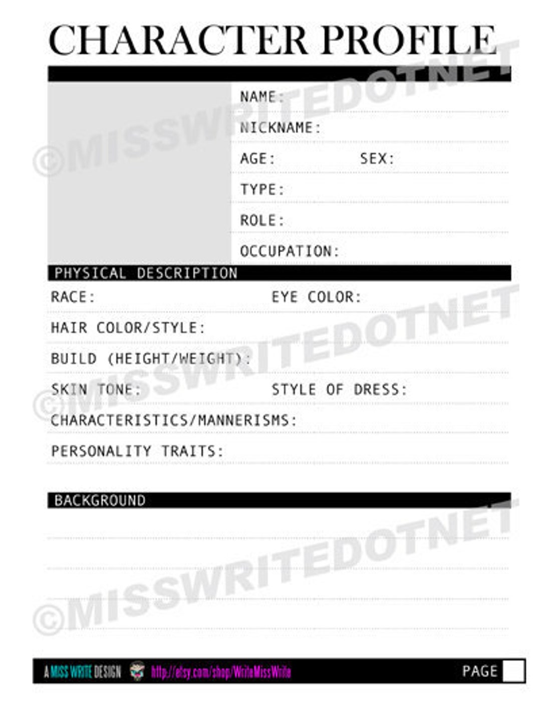 Character Worksheet Bundle Etsy