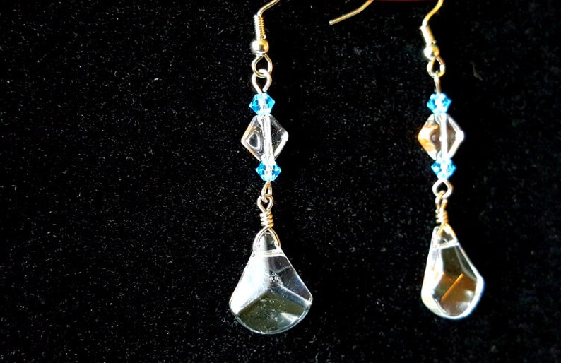 Glass Triangle Dangle with Light Blue Crystal Accents