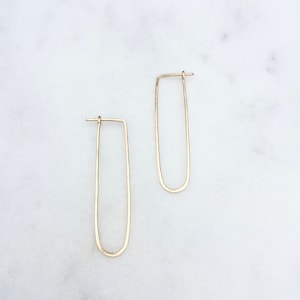 Real solid gold oval hoops, 14k, solid gold geometric, 2 inch hoops, 14kt, thin gold, real gold, 14 kt, modern gold, 14 k, lightweight, gift