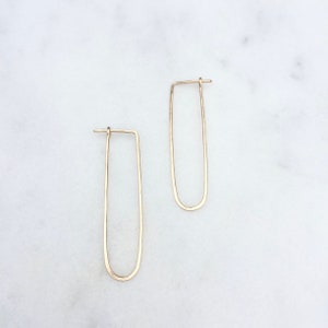 Real solid gold oval hoops, 14k, solid gold geometric, 2 inch hoops, 14kt, thin gold, real gold, 14 kt, modern gold, 14 k, lightweight, gift