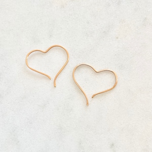 Small SOLID Rose Gold heart hoops, valentines gift, 14kt rose gold, 14kt rose gold, rose gold threaders, gift for her, 14kt gold Hear
