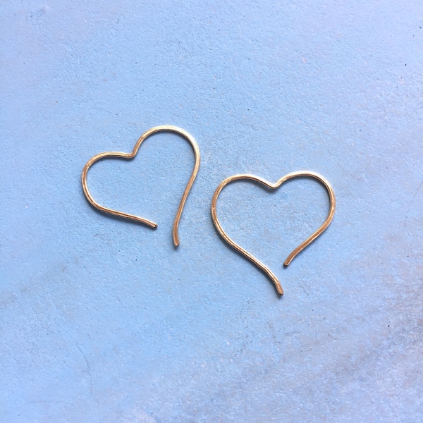 Small Sterling Silver Heart Hoop Earrings, Lightweight Open Heart