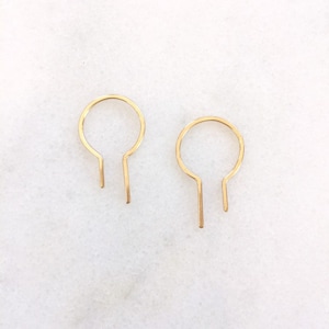 14k Gold Art Deco Hoop Earrings: Small Minimalist Solid Gold Threaders
