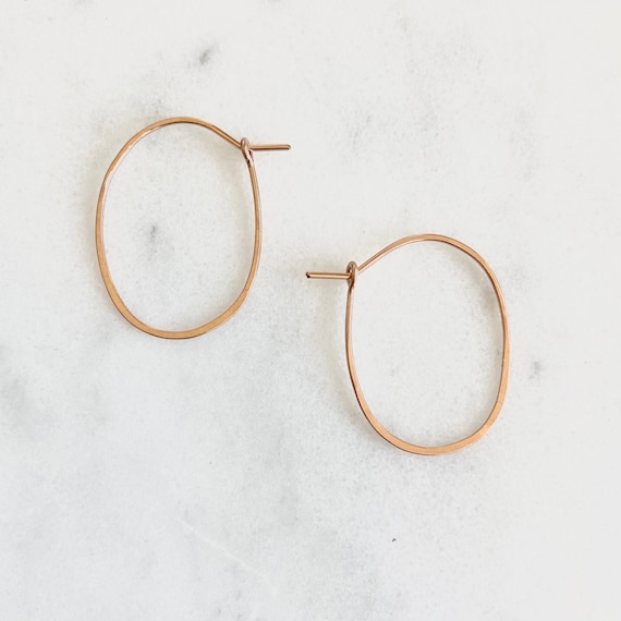 Small 14k Solid Rose Gold Oval Hoop Earrings: Recycled Gold, Everyday, 14kt