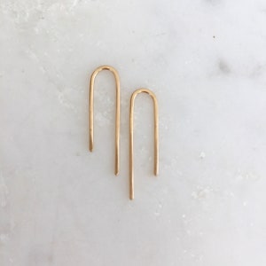 Solid yellow gold earrings, 14k gold, recycled gold hoops, solid gold threader, solid gold arc, 14 karat , 14 kt gold, 14kt Waterfall Sm