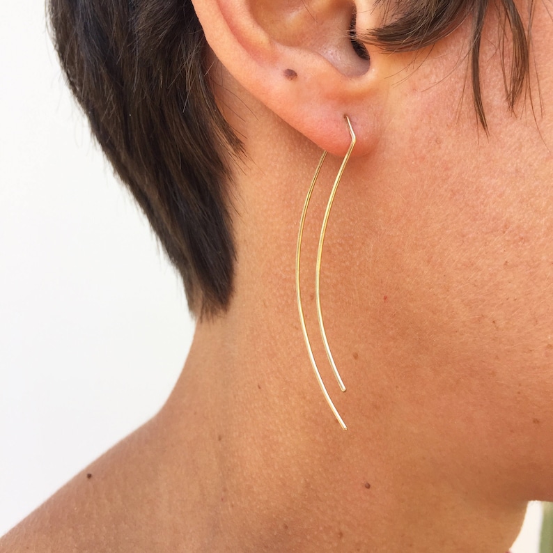14k Gold Threader Earrings Solid Gold Threader 14 Kt Gold Etsy
