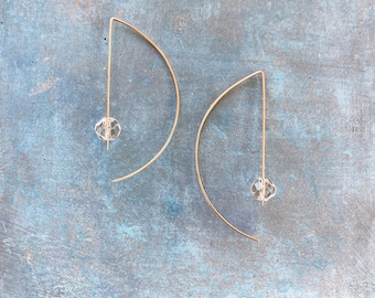 Statement earrings, big unique hoops, gold threader with bead, lightweight, geometric hoops, vintage bead, minimal, modern, gift for her