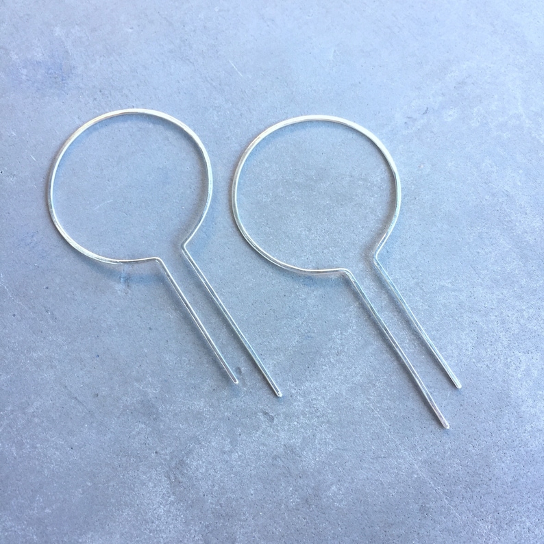 Statement earrings, geometric hoop earrings, unique hoop earrings, thin silver hoops, art deco earrings, lightweight, modern, Gatsby image 2