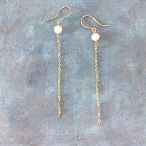 Boroque pearl earrings, modern pearl dangles, long white pearl drop earrings, lightweight, gold filled, Viola