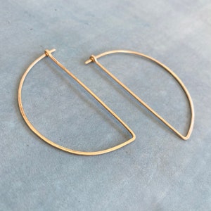 Gold half circle hoops, geometric hoops, lightweight, 18 gauge, modern hoops, hammered, handmade, everyday hoops, gift for her, gold filled