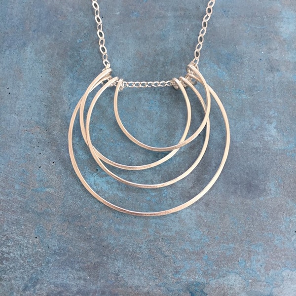 Sterling silver overlapping circles, art deco necklace, modern silver, geometric pendant, handmade, unique, everyday necklace, eco friendly