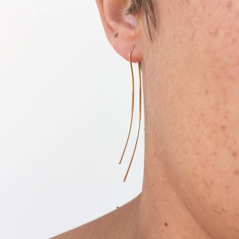 14k Gold Threader Earrings Solid Gold Threader 14 Kt Gold Etsy