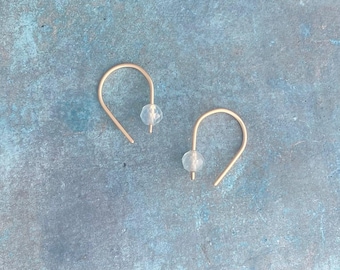 Aquamarine Huggie Earrings: Small Gold Horseshoe Hoops With Gemstone