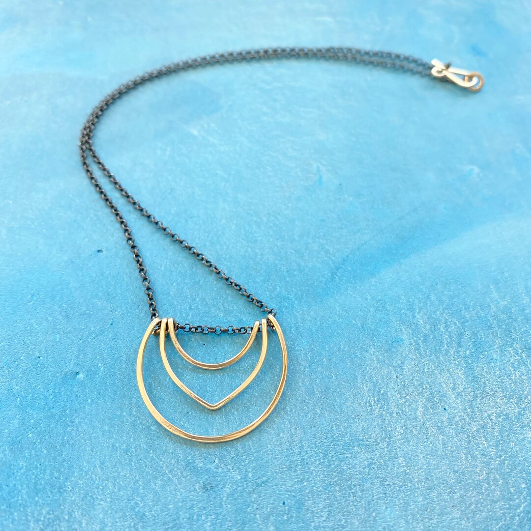 Mixed Metal Necklace Black and Gold Necklace Dainty Gold Etsy