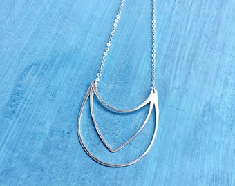 Modern art deco, long silver necklace, geometric necklace, sterling silver pendant, silver art deco, unique silver, gift for her, Capitola