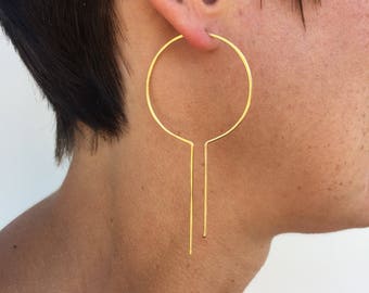 Statement earrings, geometric hoop earrings, gold art deco earrings, unique hoop, thin gold hoops, art deco earrings, lightweight, Gatsby