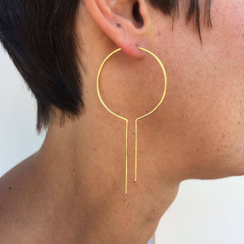 Statement earrings, geometric hoop earrings, gold art deco earrings, unique hoop, thin gold hoops, art deco earrings, lightweight, Gatsby image 1