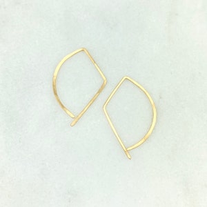 14kt, 14ct, small solid gold hoops, 14k, geometric solid gold earrings, minimal, modern, unique, recycled gold, 14 kt, 14 k, 14 ct, gift