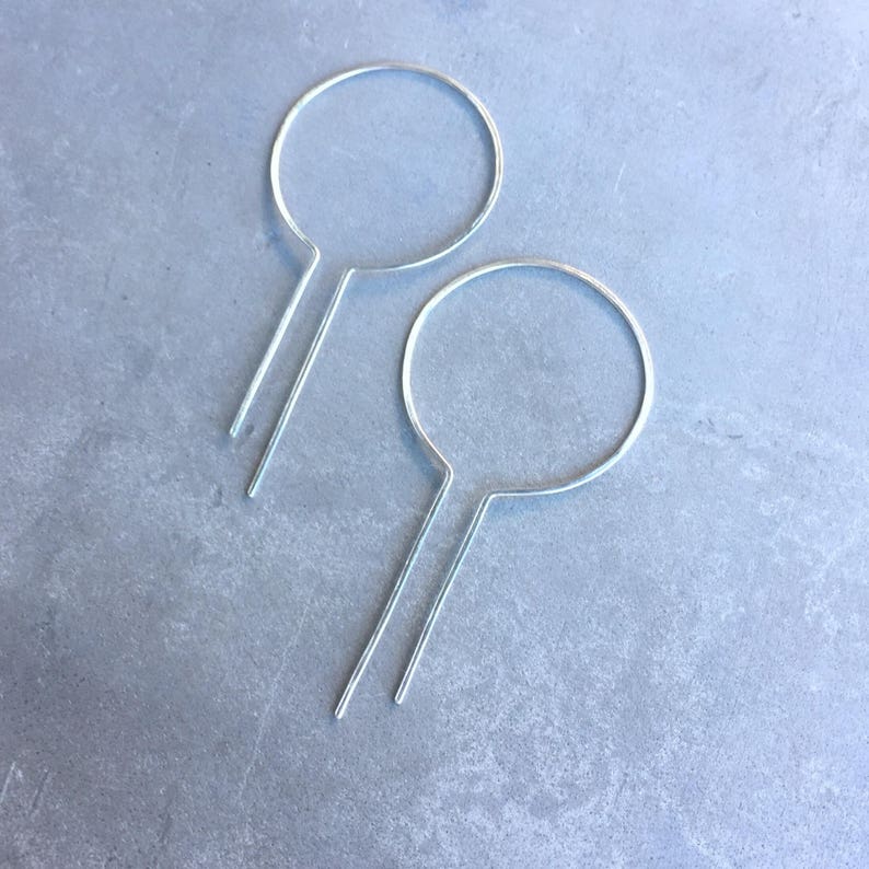 Statement earrings, geometric hoop earrings, unique hoop earrings, thin silver hoops, art deco earrings, lightweight, modern, Gatsby image 4