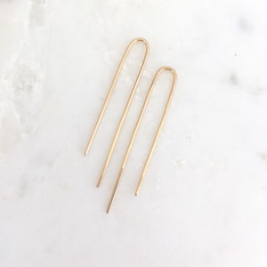 Solid yellow gold earrings, 14k gold, recycled gold hoops, solid gold threader, solid gold arc, 14 karat , 14 kt gold, 14kt Waterfall Sm image 3