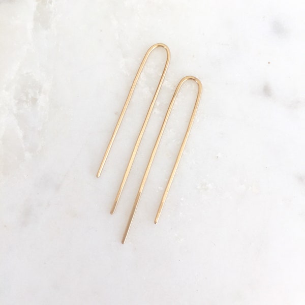 Solid gold threader earrings, solid gold arc earrings, recycled gold, 14k gold, 14 kt gold, solid yellow gold, 14kt Gold Waterfall Long