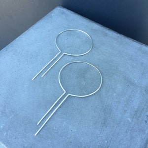 Statement earrings, geometric hoop earrings, unique hoop earrings, thin silver hoops, art deco earrings, lightweight, modern, Gatsby image 1