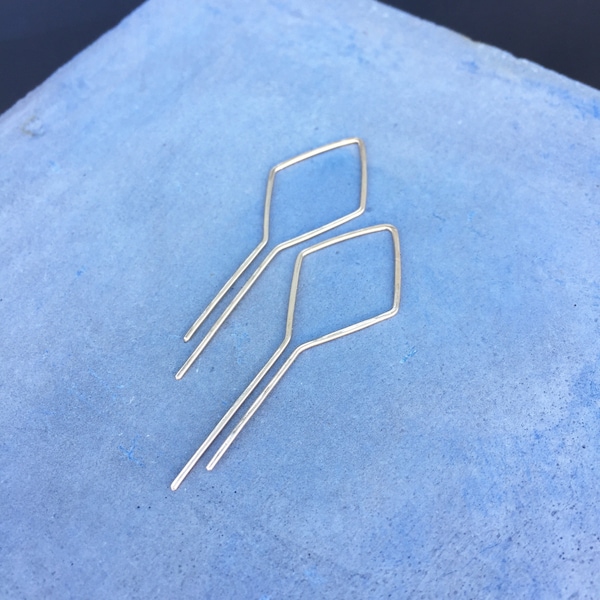 Lightweight earrings, simple gold earrings, diamond shaped earrings, open hoop earrings, art deco jewelry, modern, Jasmine Deco Hoops