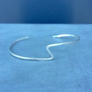 Thin Sterling Silver Cuff Bracelet, Hammered, Lightning Bolt Design, Adjustable Bracelet, Handmade Jewelry