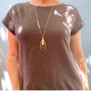 Long gold pendant necklace, layering necklace, teardrop necklace, modern gold necklace, gift for her, gift for women, double teardrop