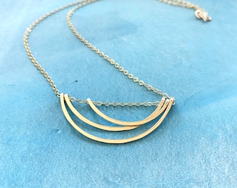 Art Deco 14k Gold Filled Necklace: Minimalist Half Circle Pendant, Geometric Jewelry, Made in California