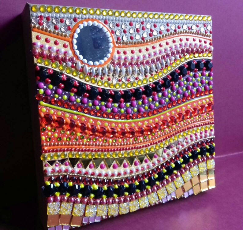 Canvas Wall Art Decorative Rhinestone Gem Mixed Media Etsy