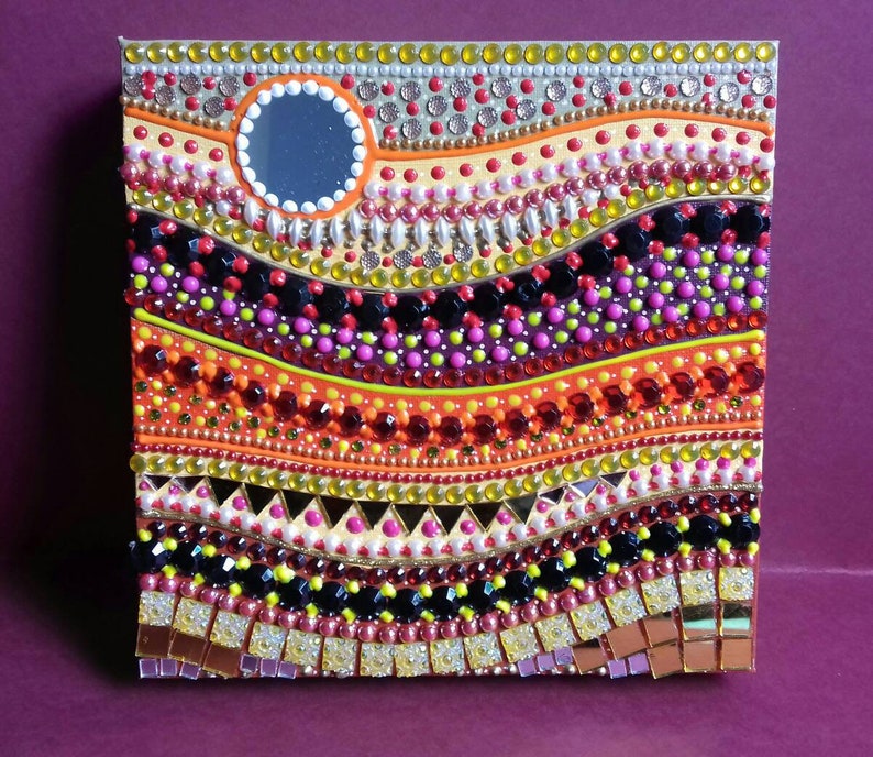 Canvas Wall Art Decorative Rhinestone Gem Mixed Media Etsy